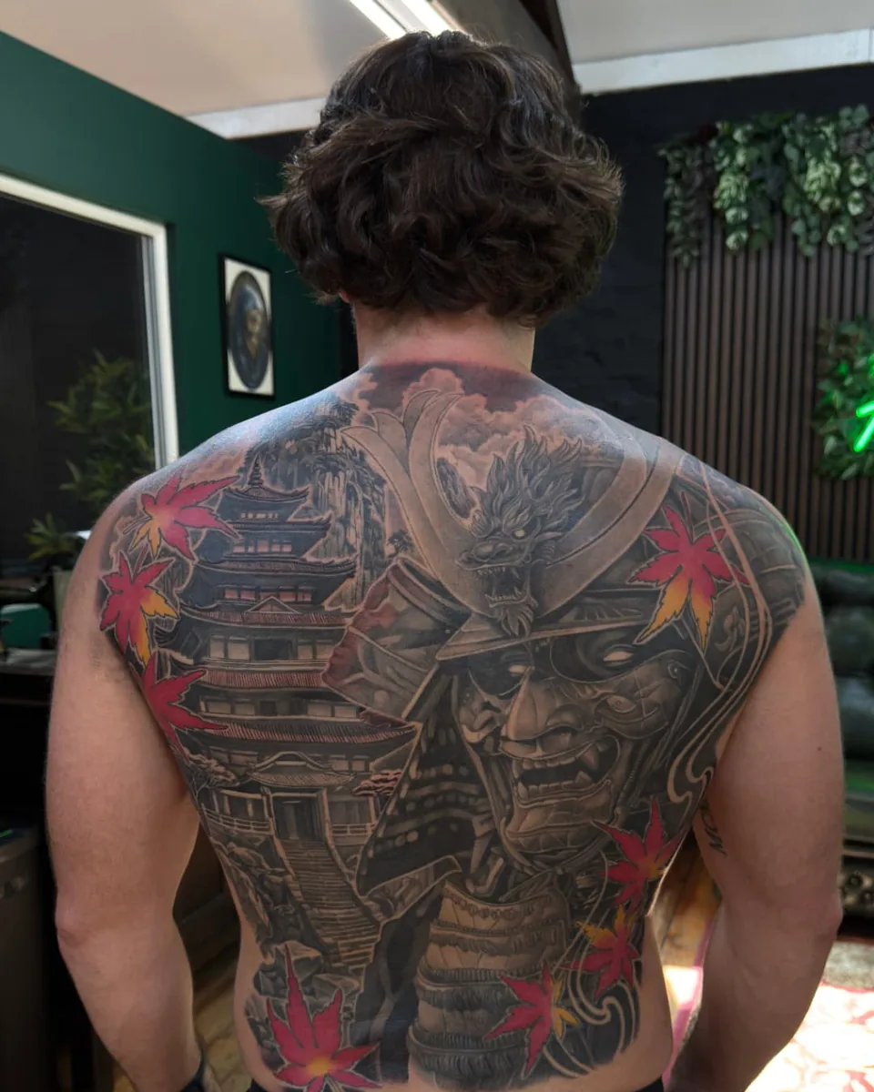 Samurai and pagoda full back piece